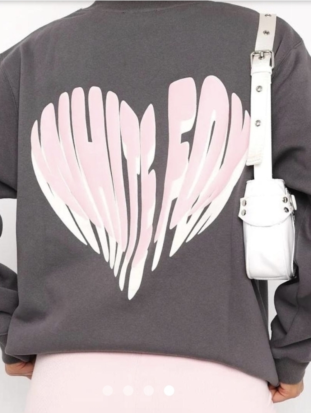 White Fox Womans Grey Sweatshirt with Pink & White Heart Graphic